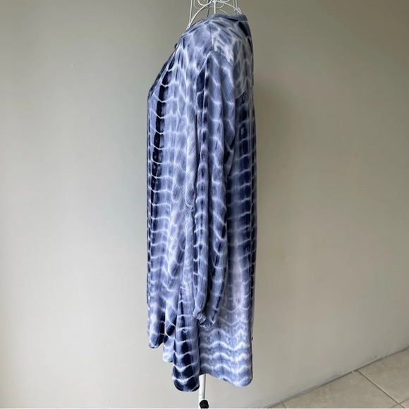 Umgee keyhole detail long sleeve top tunic tie dye print boho white blue SZ M - Picture 6 of 9